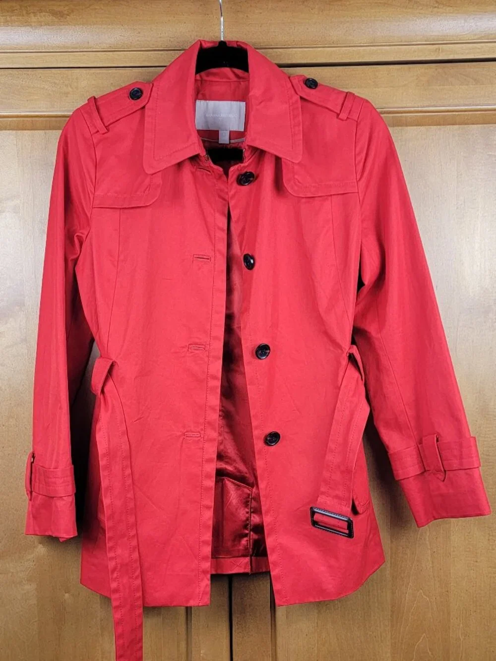 Banana Republic Red Spring Belted Cotton Rain Coat Jacket - SP
